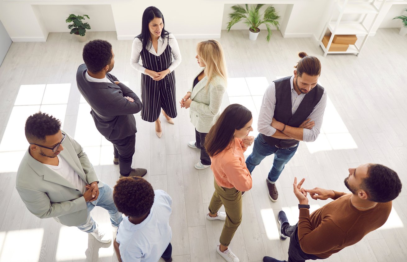 Groups of Multiracial People Communicating during Business Event or Psychological Training